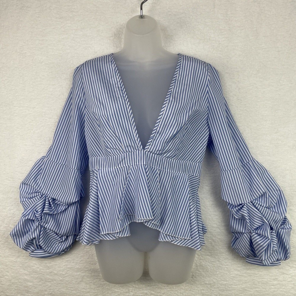 Miss LiLi Women's Size "L" Puffed Sleeve/ Striped Blouse NWT *Free Ship*